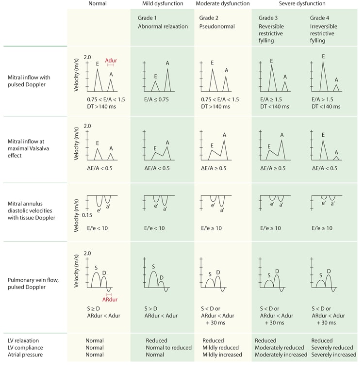 Valeurs de référence de la fonction diastolique du ventricule gauche et insuffisance cardiaque à fraction d'éjection préservée (HFpEF)